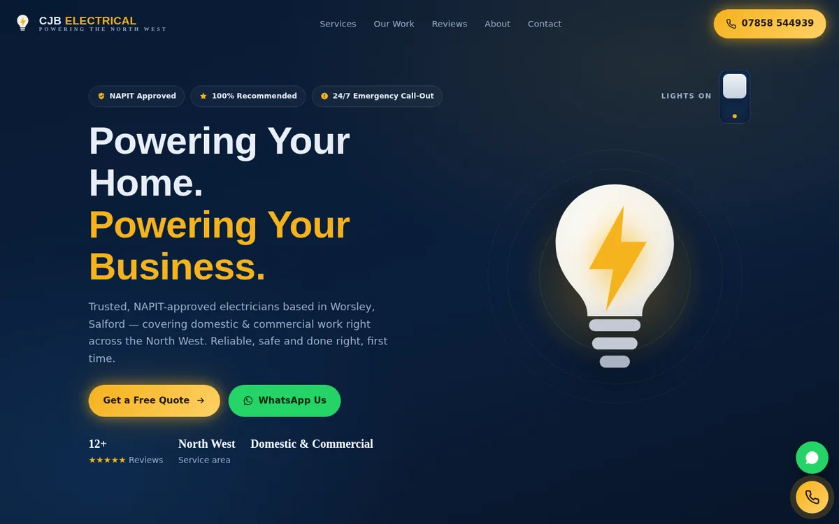 The live CJB Electrical website