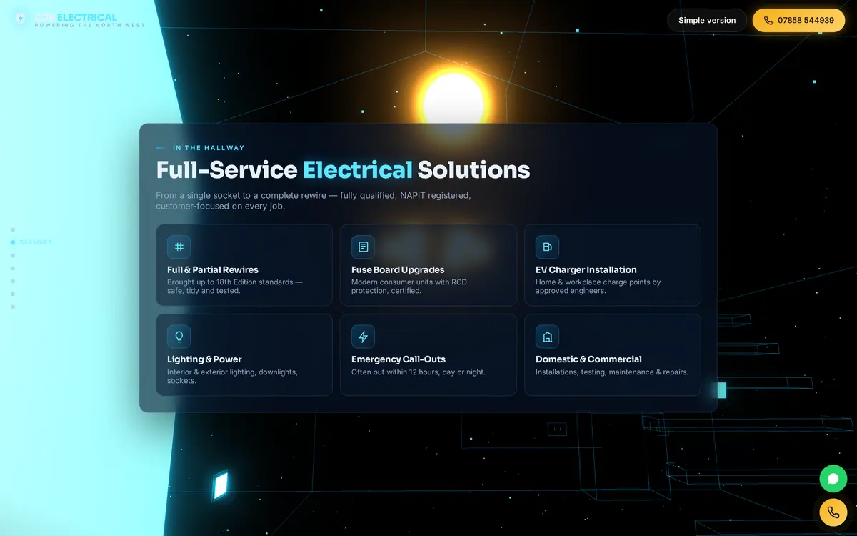 CJB Electrical — in the hallway, full-service solutions