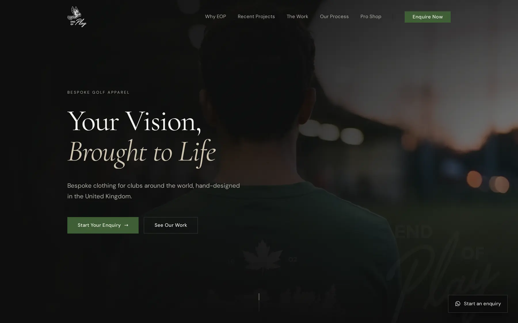End of Play Golf — homepage hero, Your Vision Brought to Life